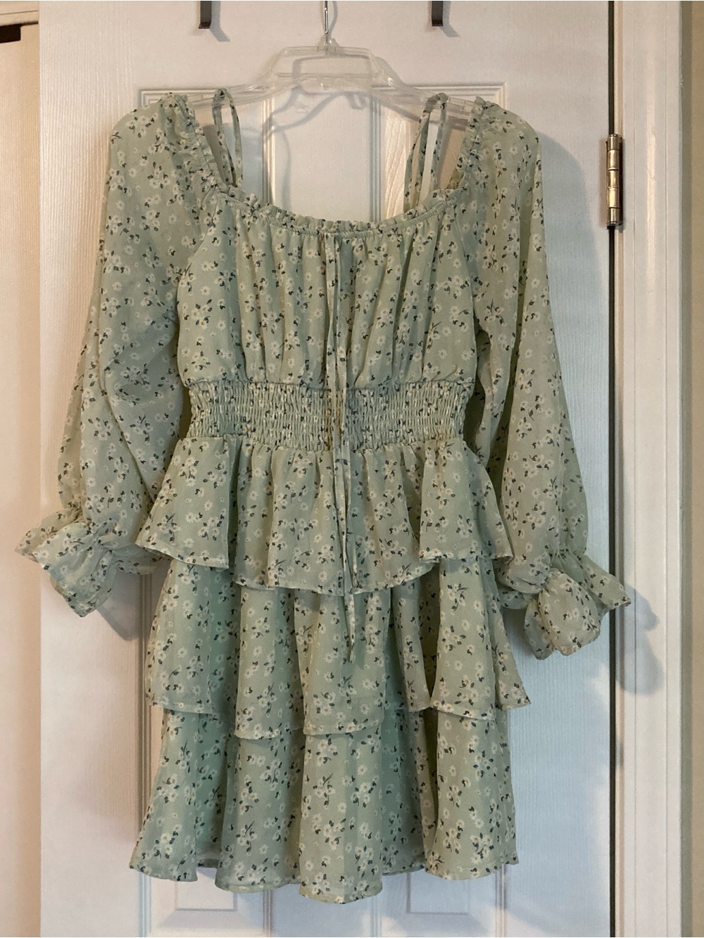 Green Floral Off Shoulder Dress